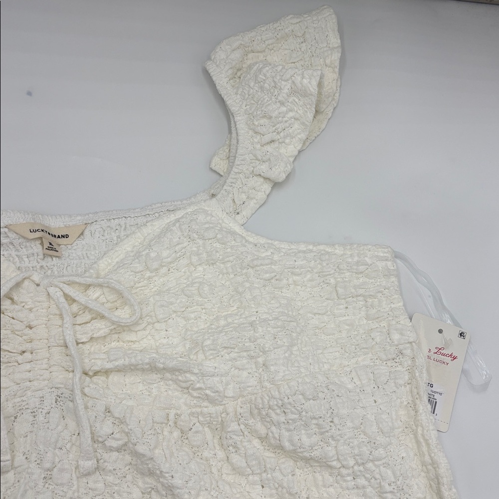 Lucky Brand Textured Babydoll Top in Bright White - Picture 2 of 7